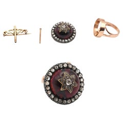Antique Ring Brooch Transformer Garnet Old-mine Diamonds Magen David Star, 1900