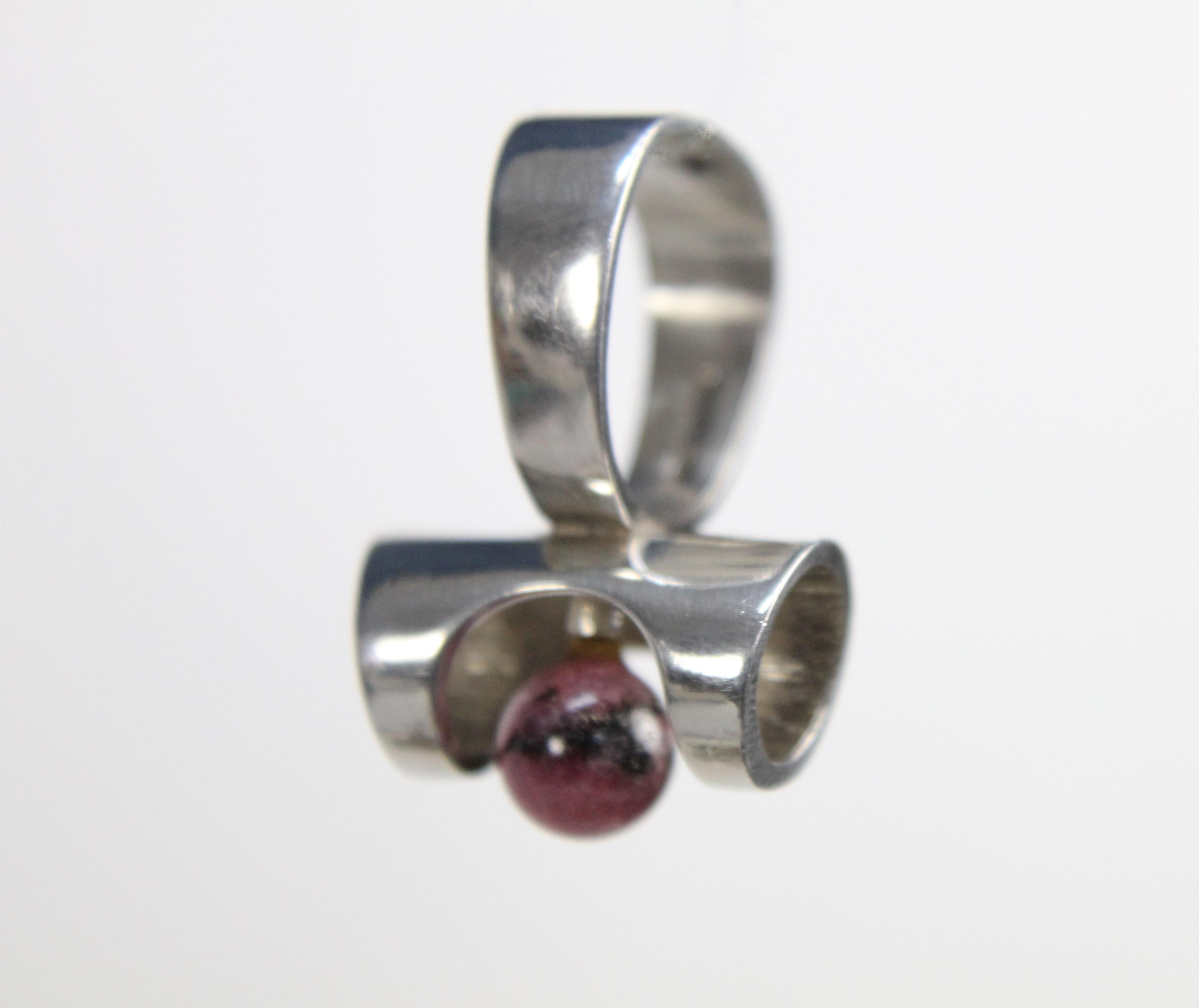 Ring by Henning Ulrichsen, Denmark 1960s, Sterling Silver and Rhodonite For Sale 4