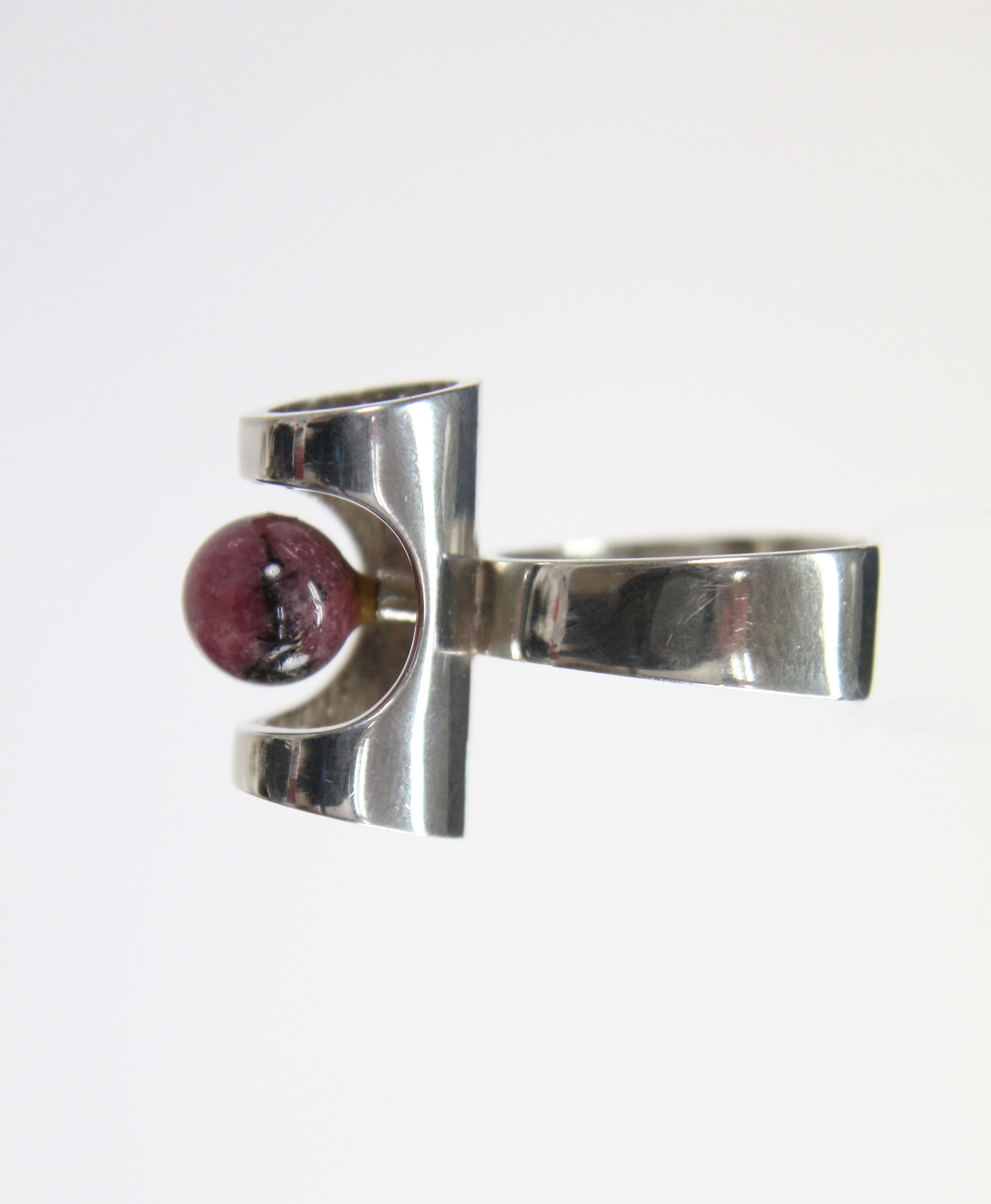 Ring by Henning Ulrichsen, Denmark 1960s, Sterling Silver and Rhodonite For Sale 5
