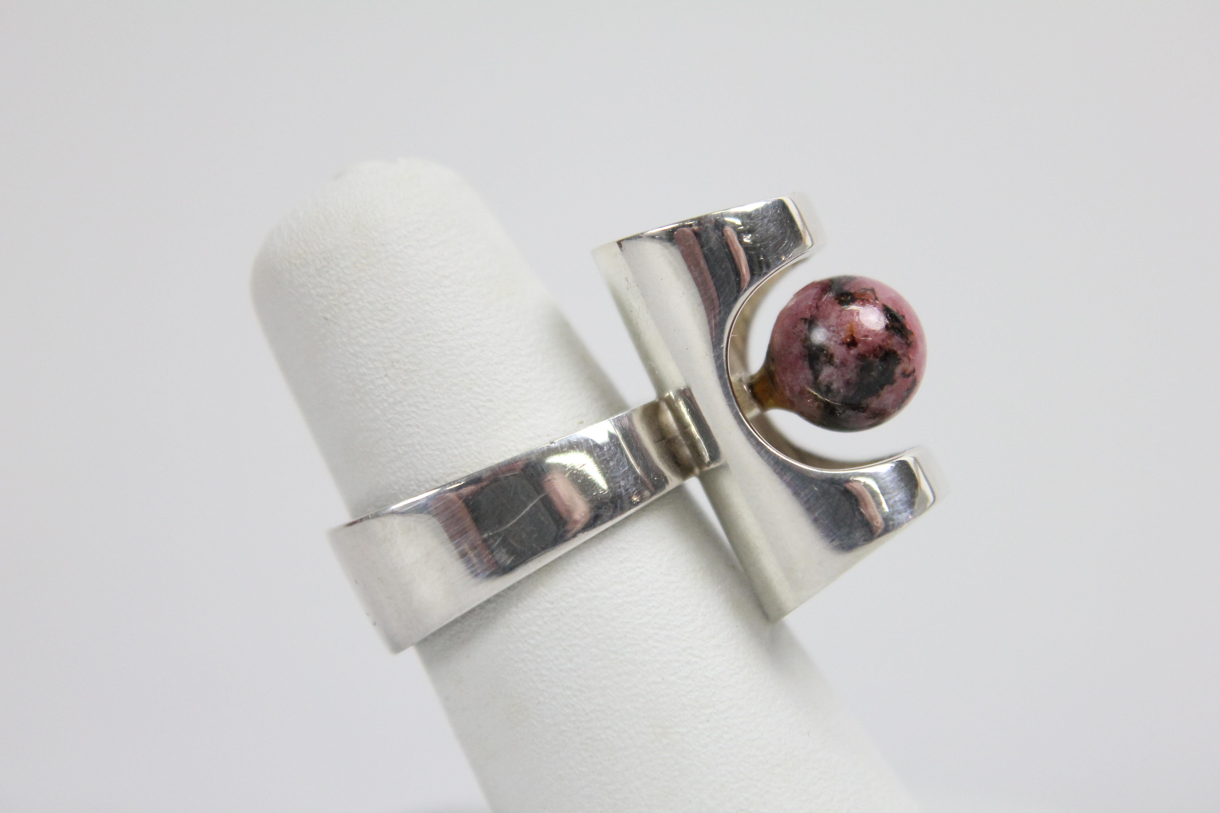 Ring von Henning Ulrichsen, Dänemark 1960er Jahre, Sterlingsilber und Rhodonit Damen im Angebot