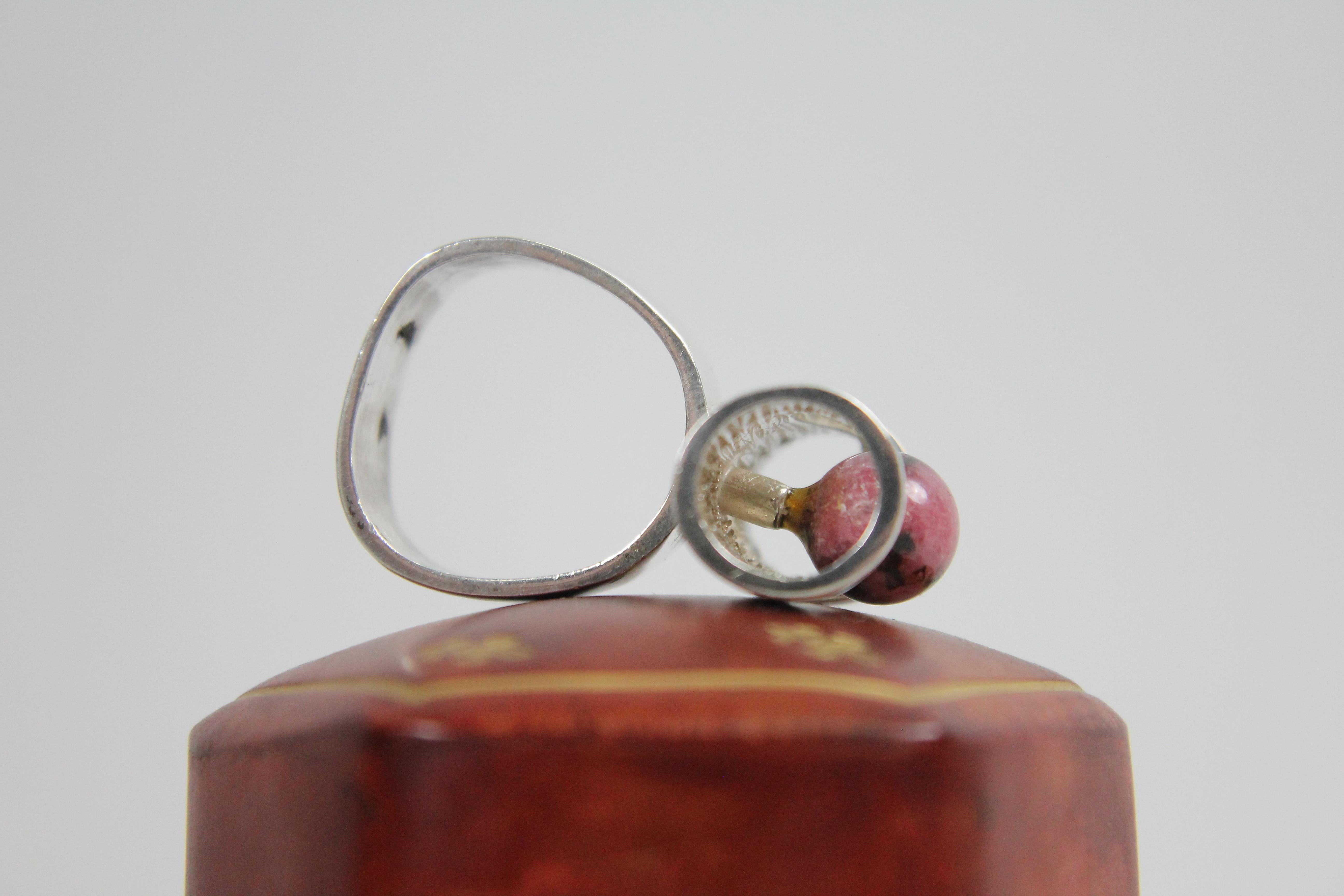 Women's Ring by Henning Ulrichsen, Denmark 1960s, Sterling Silver and Rhodonite For Sale