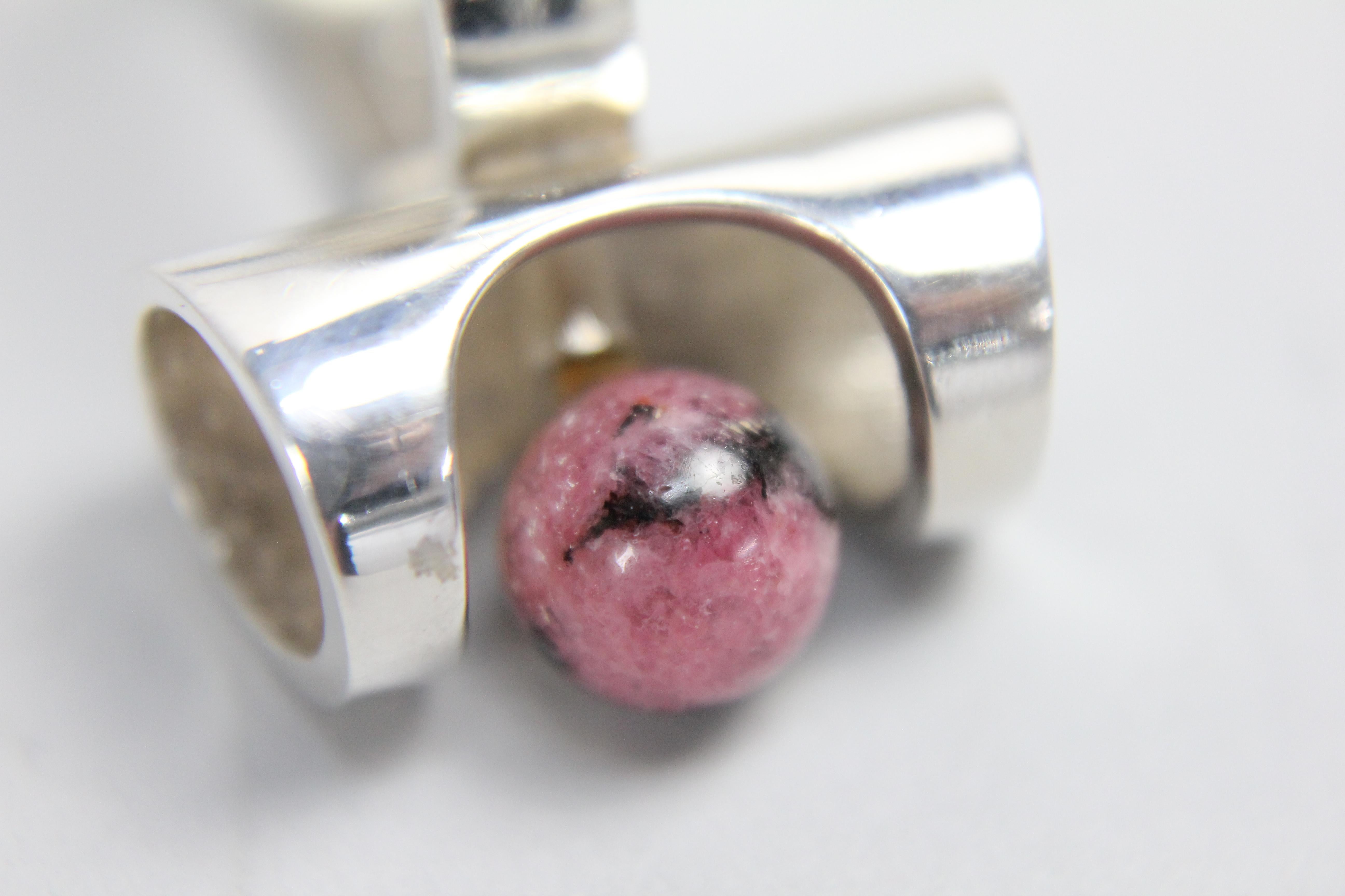 Ring by Henning Ulrichsen, Denmark 1960s, Sterling Silver and Rhodonite For Sale 1