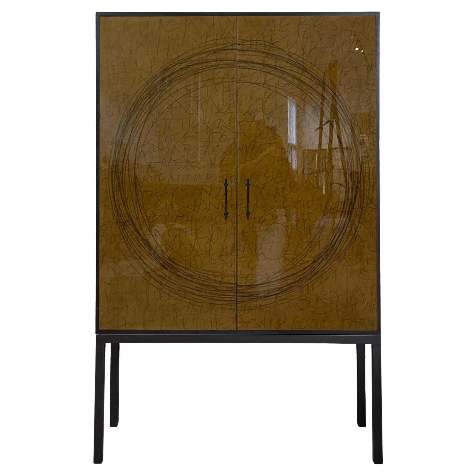 Ring Cabinet by Morgan Clayhall, mix media artwork on doors For Sale