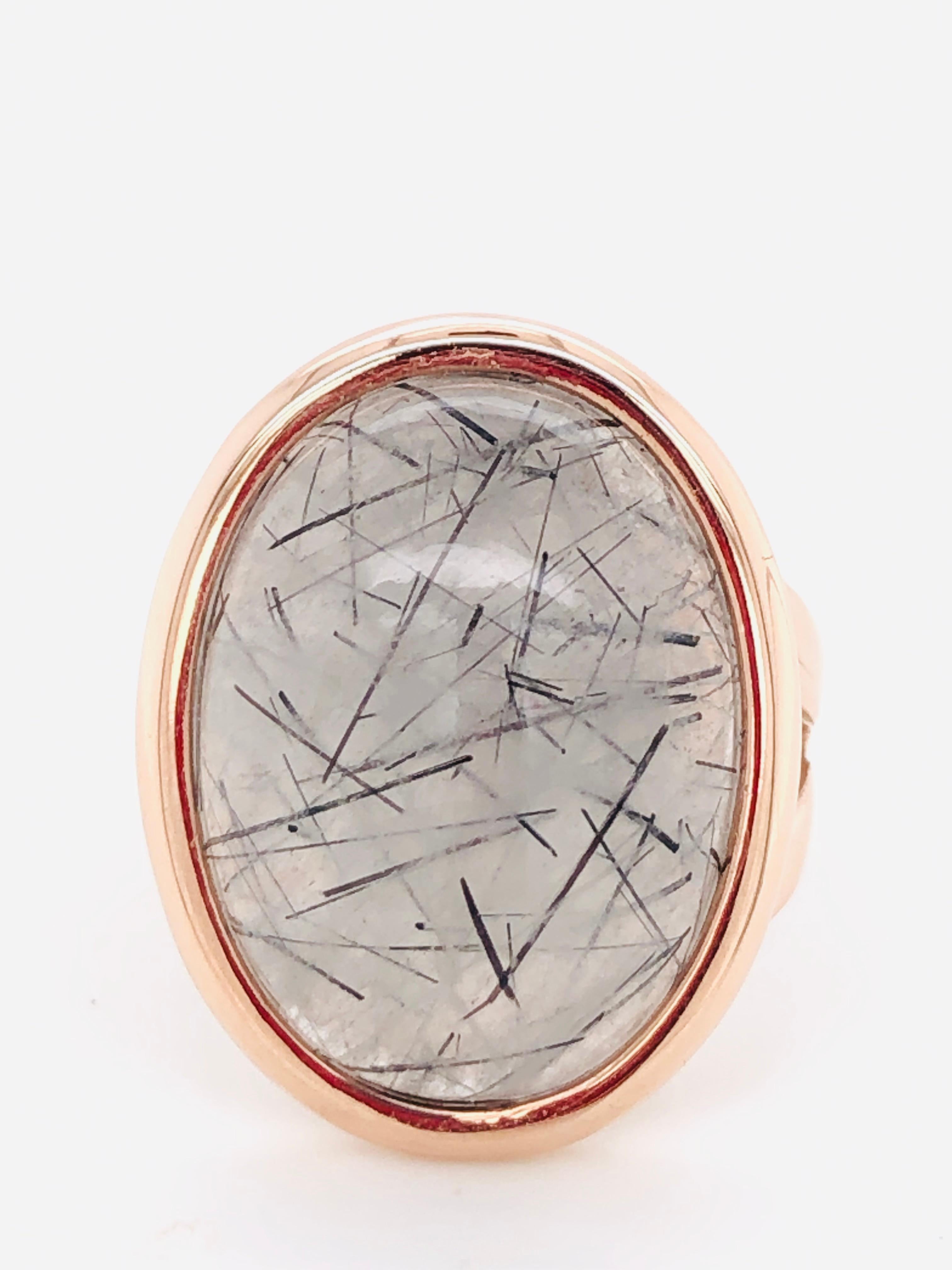 Ring Cabochon Rutiled Quartz Mounted on a Rose Gold 18 Karat In New Condition In Vannes, FR