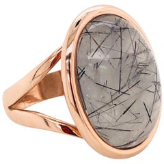 Ring Cabochon Rutiled Quartz Mounted on a Rose Gold 18 Karat