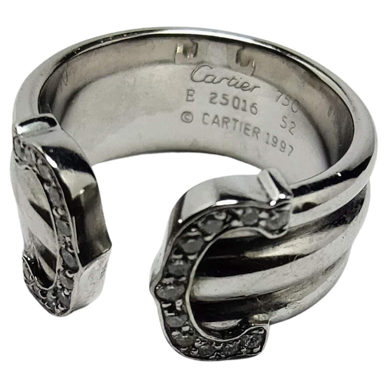 Ring Cartier Double C 1997s White Gold 18 Karat and Diamond Brilliant Cut For Sale 5