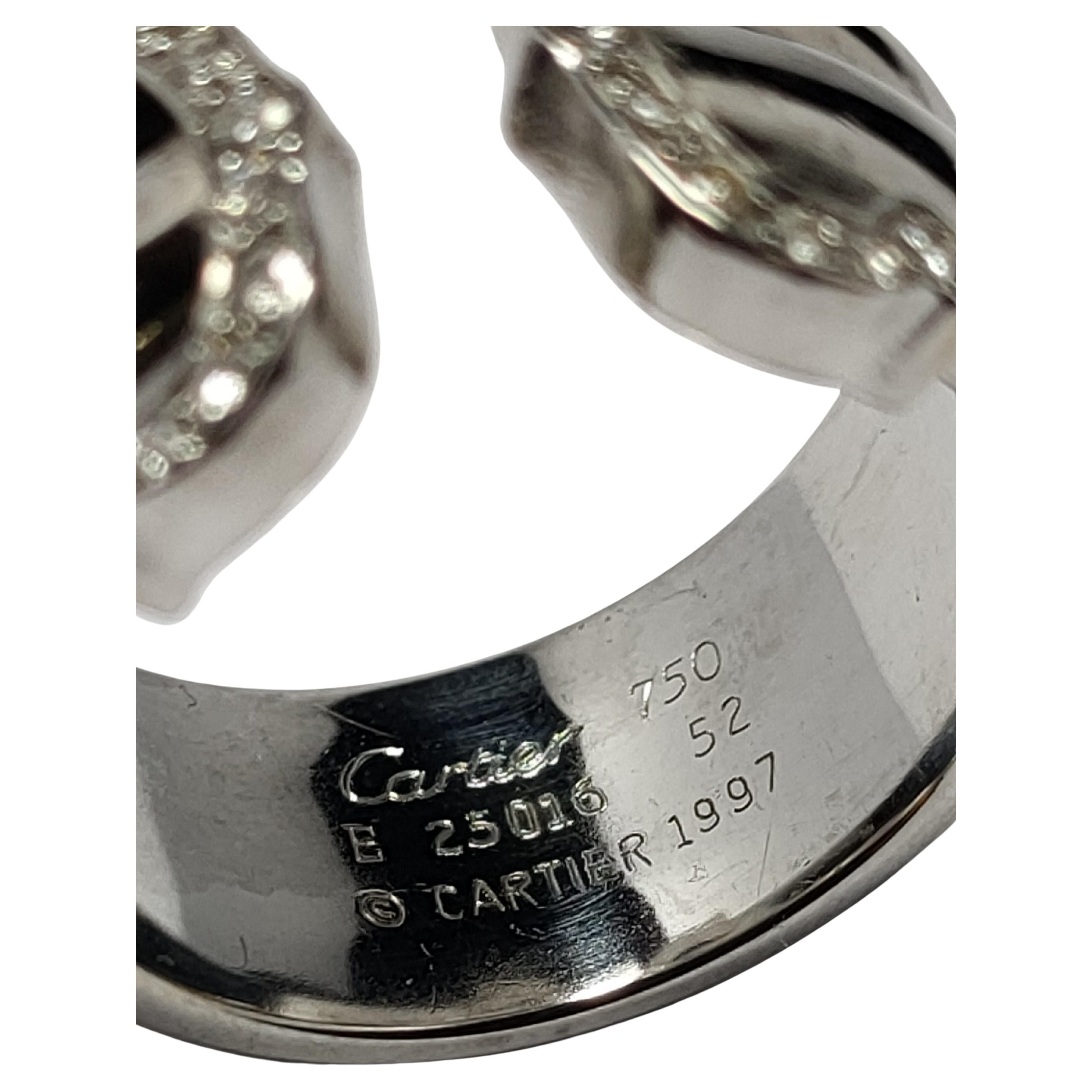 Ring Cartier Double C 1997s White Gold 18 Karat and Diamond Brilliant Cut For Sale 2