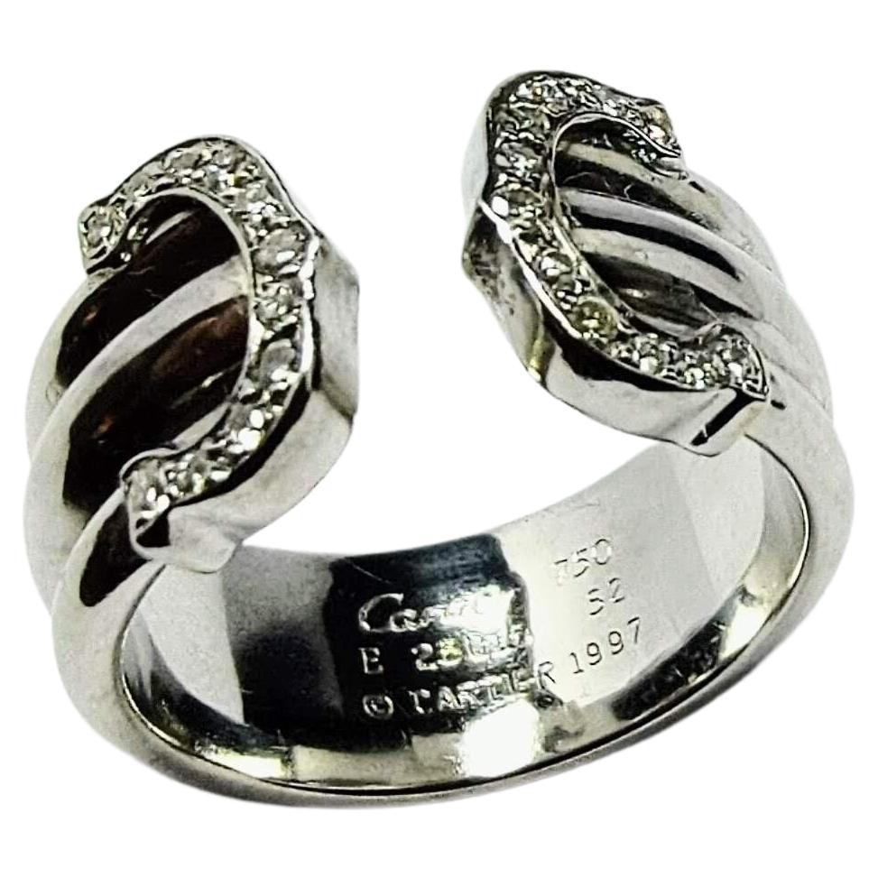 Ring Cartier Double C 1997s White Gold 18 Karat and Diamond Brilliant Cut For Sale