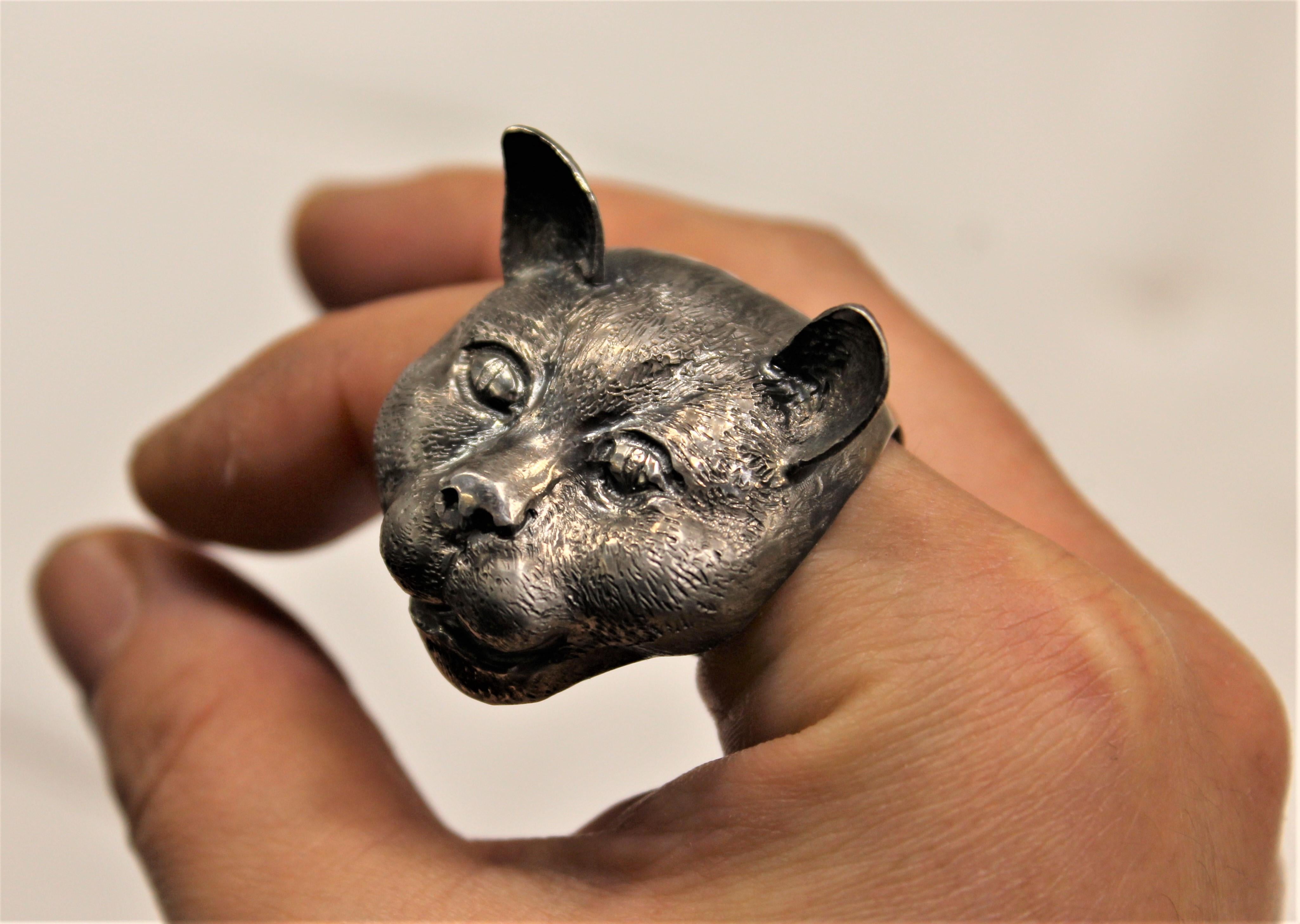 da uomo o donna Anello, Gatto, Argento Sterling, Hand Made in Italy, pezzo unico, regalo unico in vendita