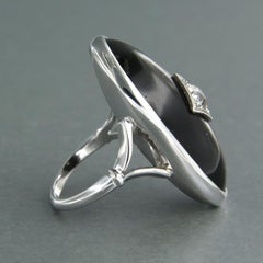 Ring Cat's eye with old mine cut diamond up to 0.50ct 14k gold 9.9 grams