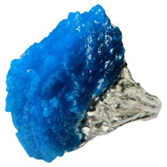 Bague Cavansite Or Blanc Bleu Brut Crystal Rough Stone