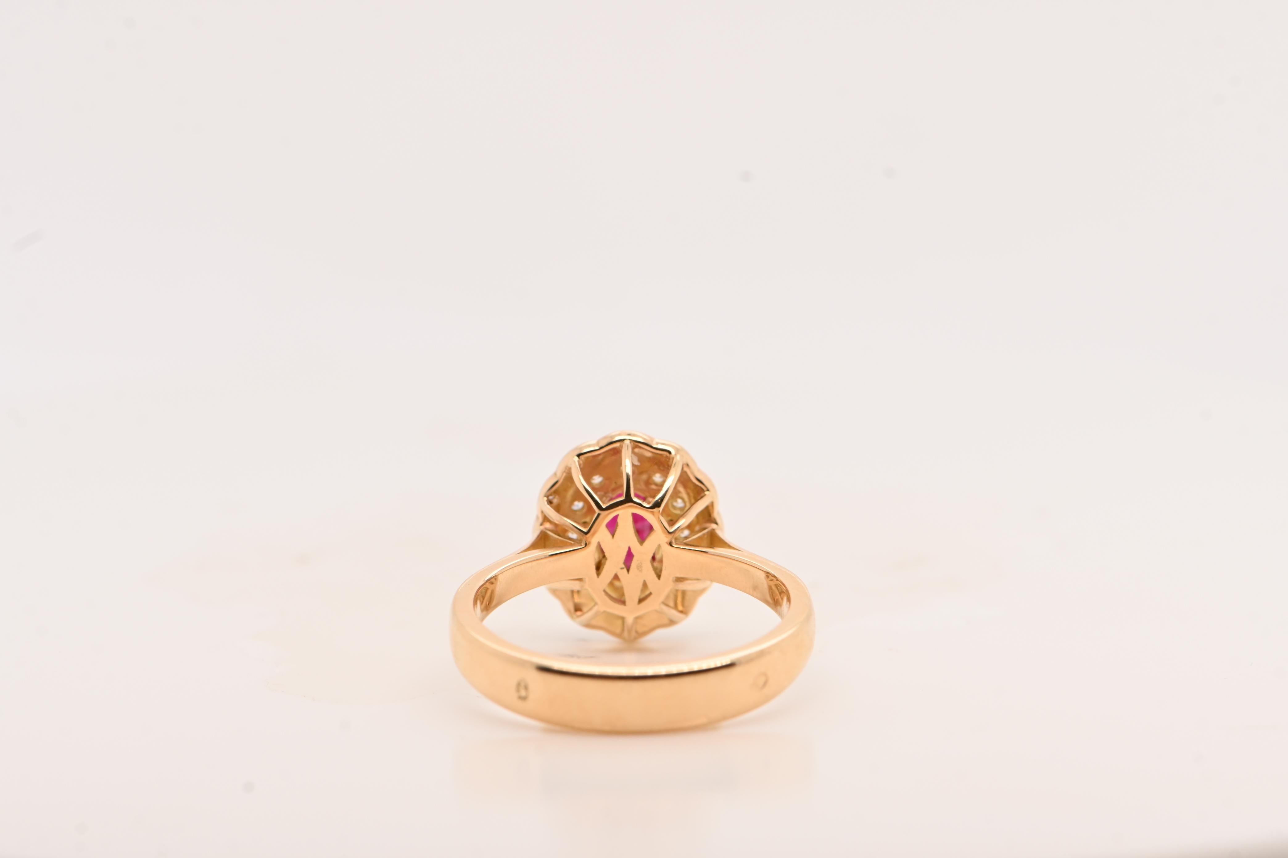 Bague en or jaune 18 carats certifiée 0,80 carats de diamants rubis rouge intense Neuf - En vente à Vannes, FR