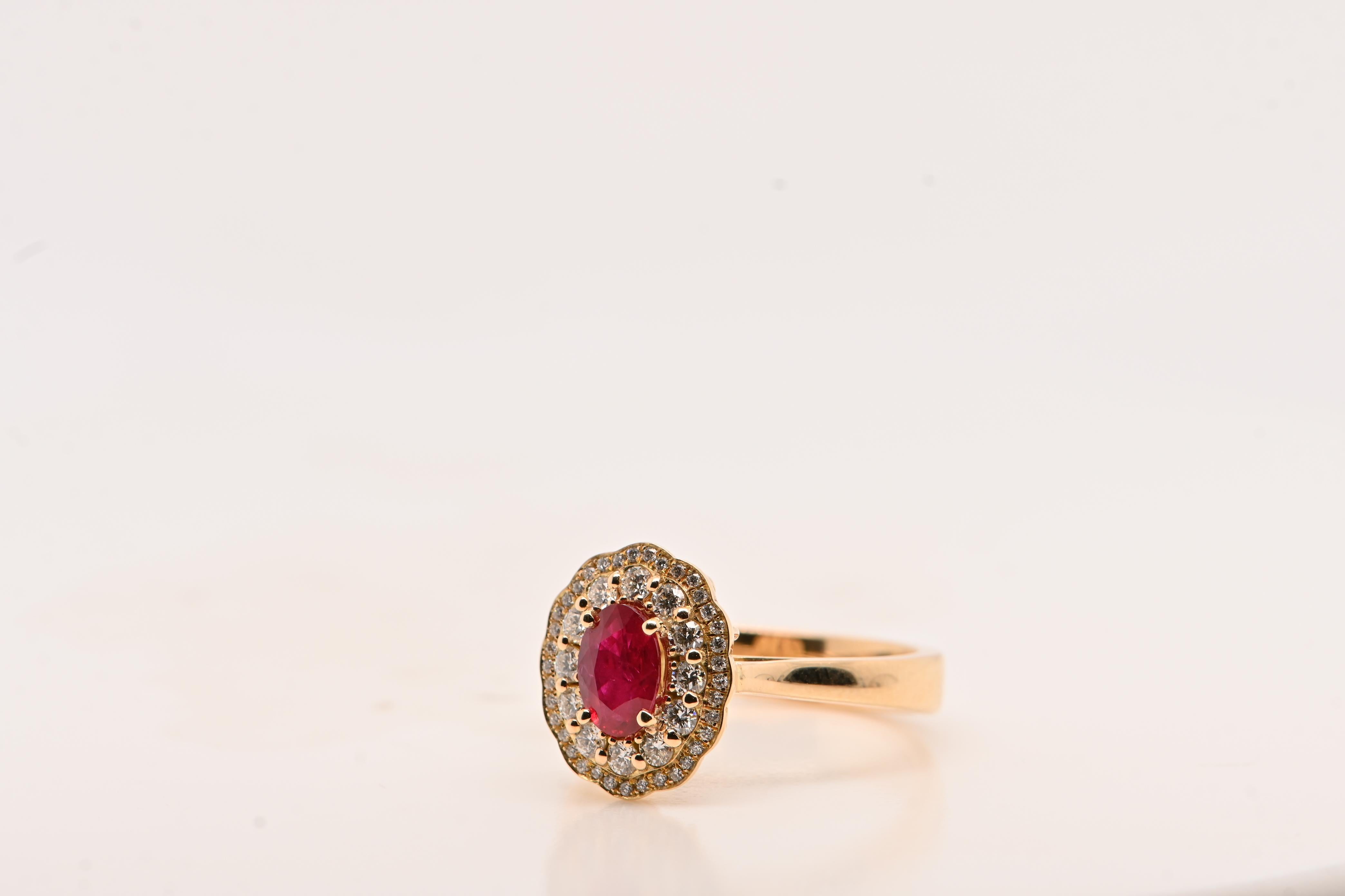 Bague en or jaune 18 carats certifiée 0,80 carats de diamants rubis rouge intense Pour femmes en vente