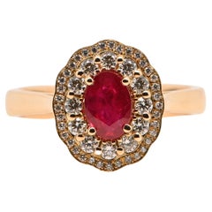 Certified 0.80 Carats Intense Red Ruby Diamonds Yellow Gold 18 Carats Ring