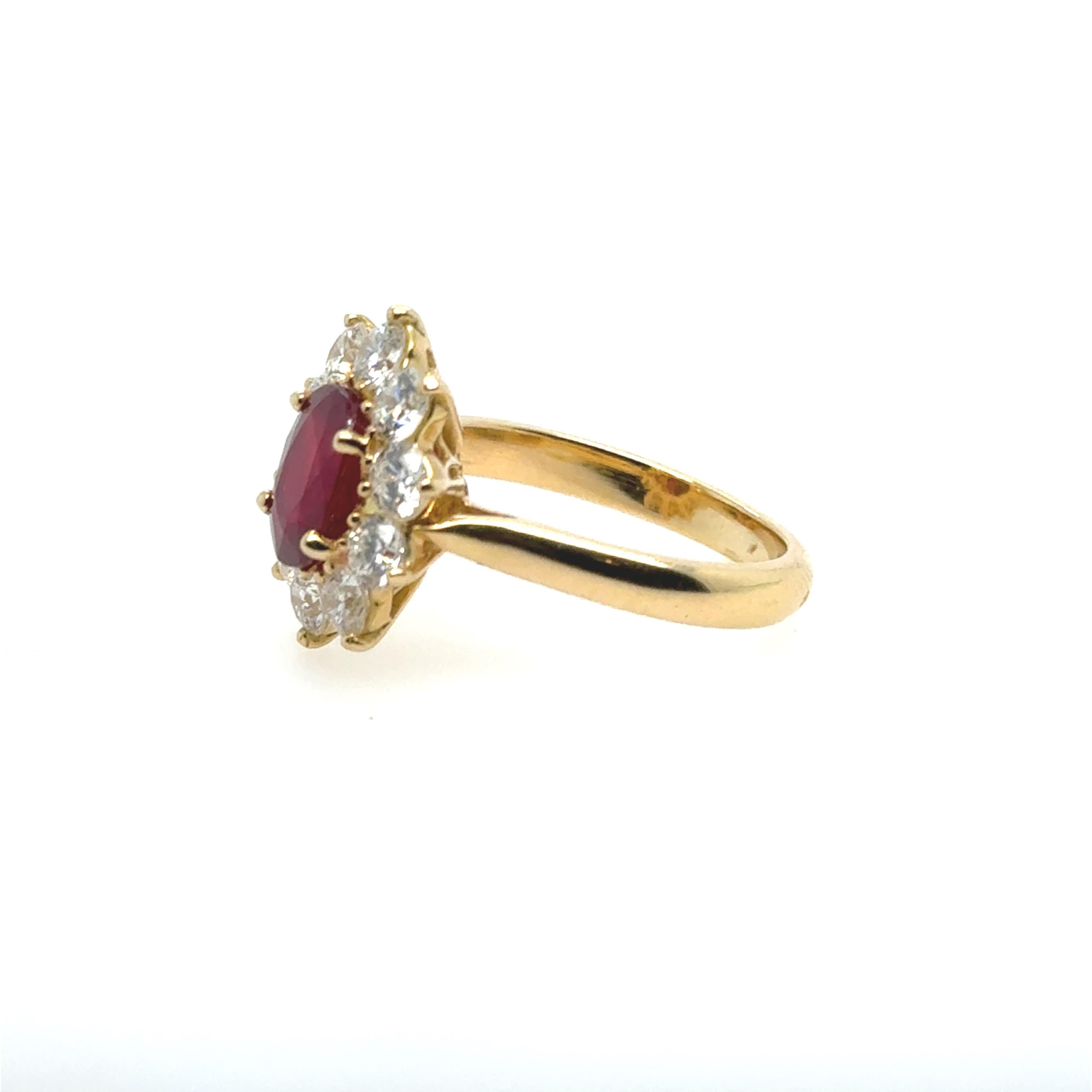 Zertifizierter 1,96 Karat natürlicher Rubin Diamanten Gelbgold 18 Karat Cocktail Ring Damen im Angebot