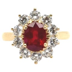 Certified 1.96 Carats Natural Ruby Diamonds Yellow Gold 18 Carats Cocktail Ring