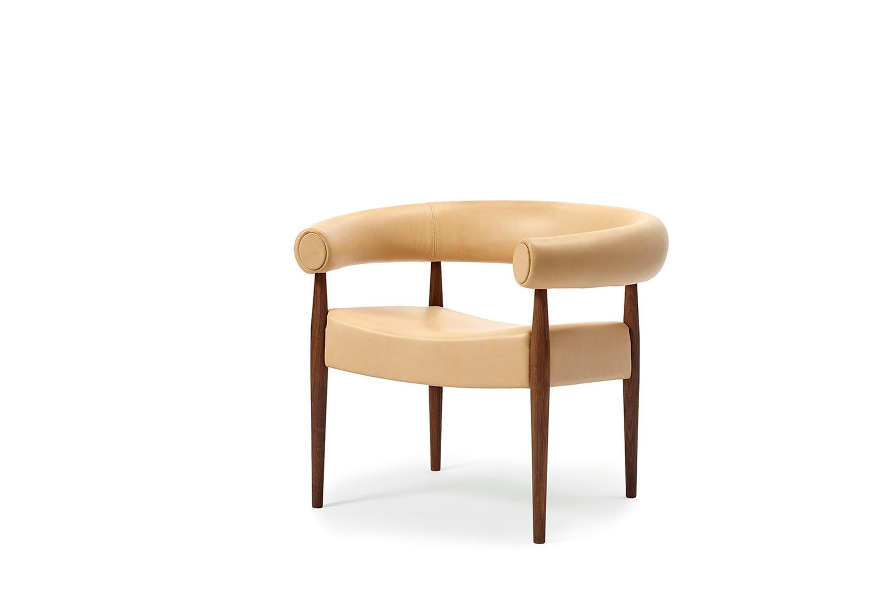 Danish Ring Chair, Nanna & Jorgen Ditzel, Leather, Lacquered Oak For Sale