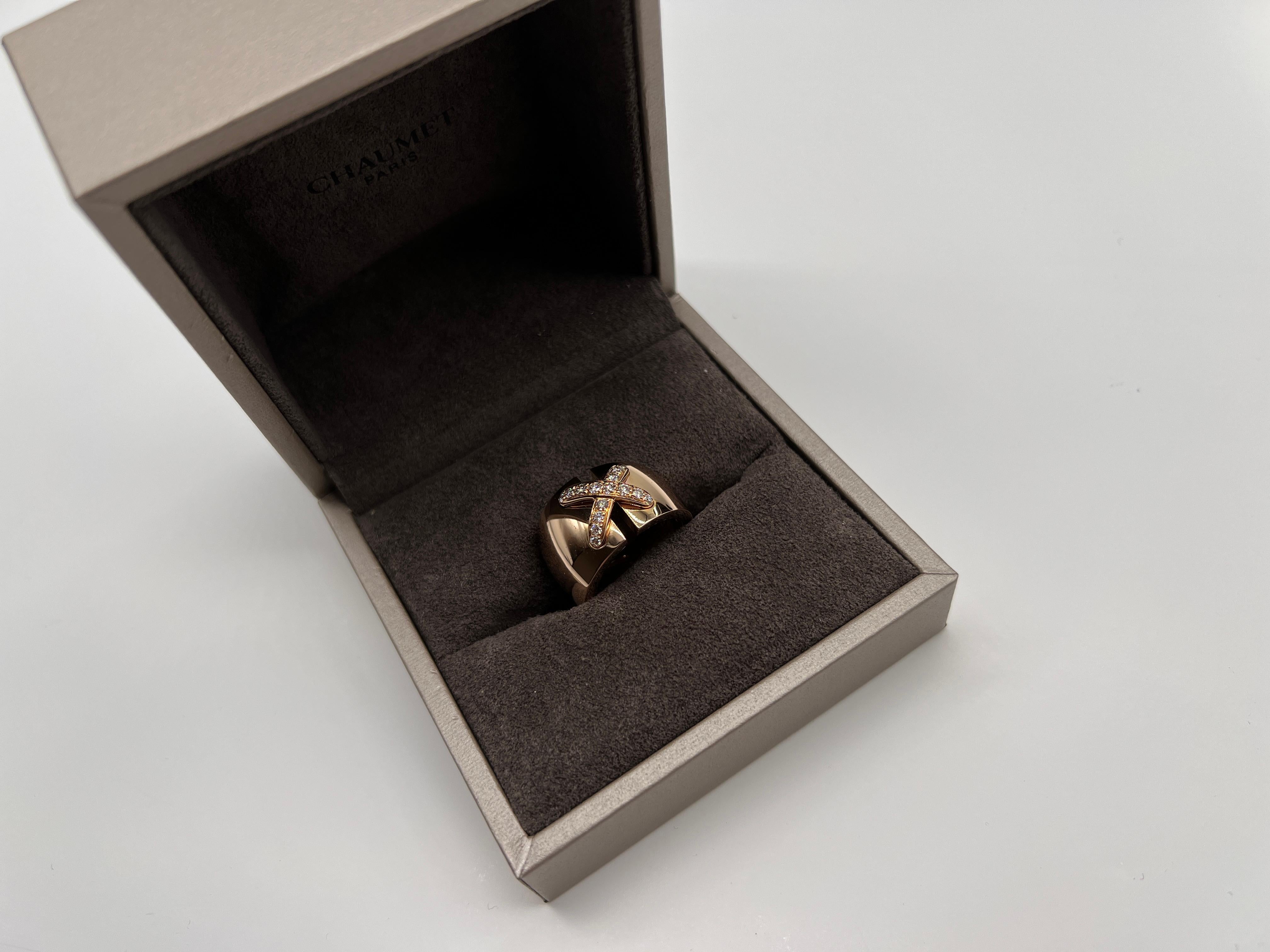 Bague Chaumet « Liens » XL à double grand modèle en or rose 18 carats et diamants 1