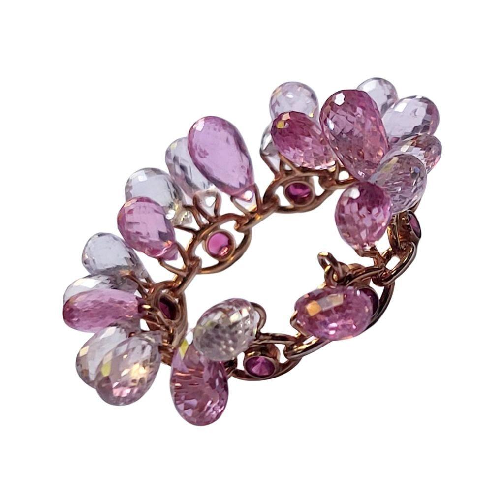 Briolette Cut Ring Chopard Rose Gold Pink and White Saphires Rubellites For Sale