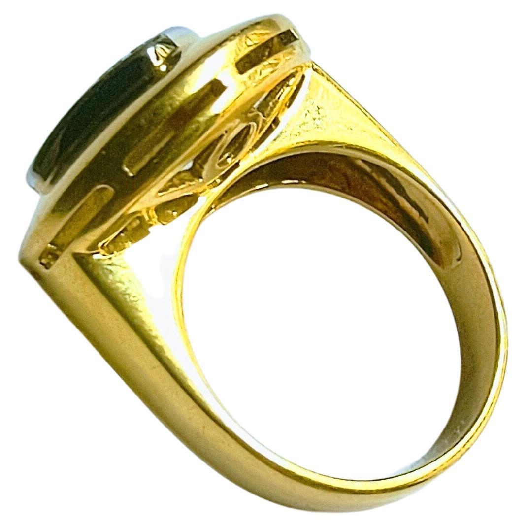 Ring Circle Shape Damero Brilliant Cut Diamond Yellow and White Gold 18 Karat For Sale 2