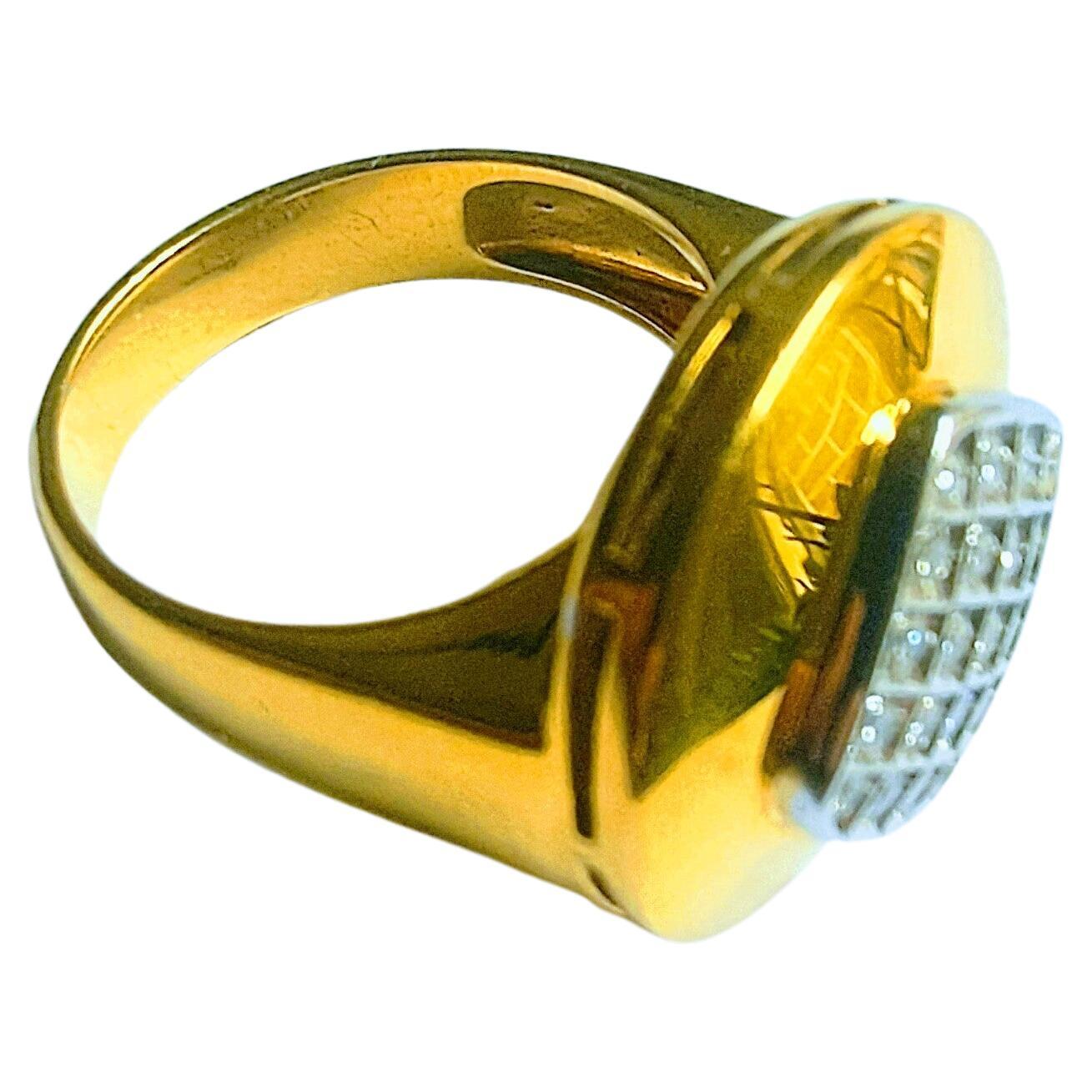 Ring Circle Shape Damero Brilliant Cut Diamond Yellow and White Gold 18 Karat For Sale 4
