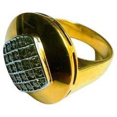 Vintage Ring Circle Shape Damero Brilliant Cut Diamond Yellow and White Gold 18 Karat