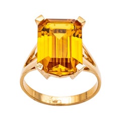 Ring Citrine Size Emerald Monture Gold 18 Carats, 1960’s/1970’s