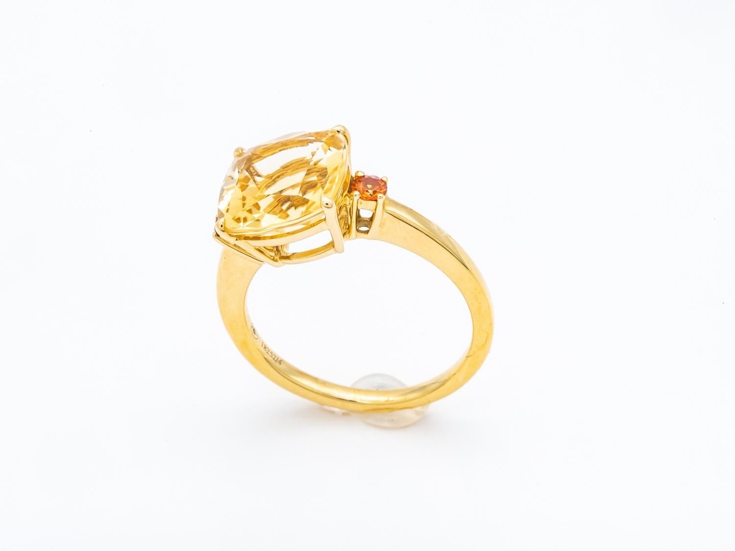 Ring Citrine Two Orange Sapphires Yellow Gold 18 Karat  In New Condition For Sale In Vannes, FR