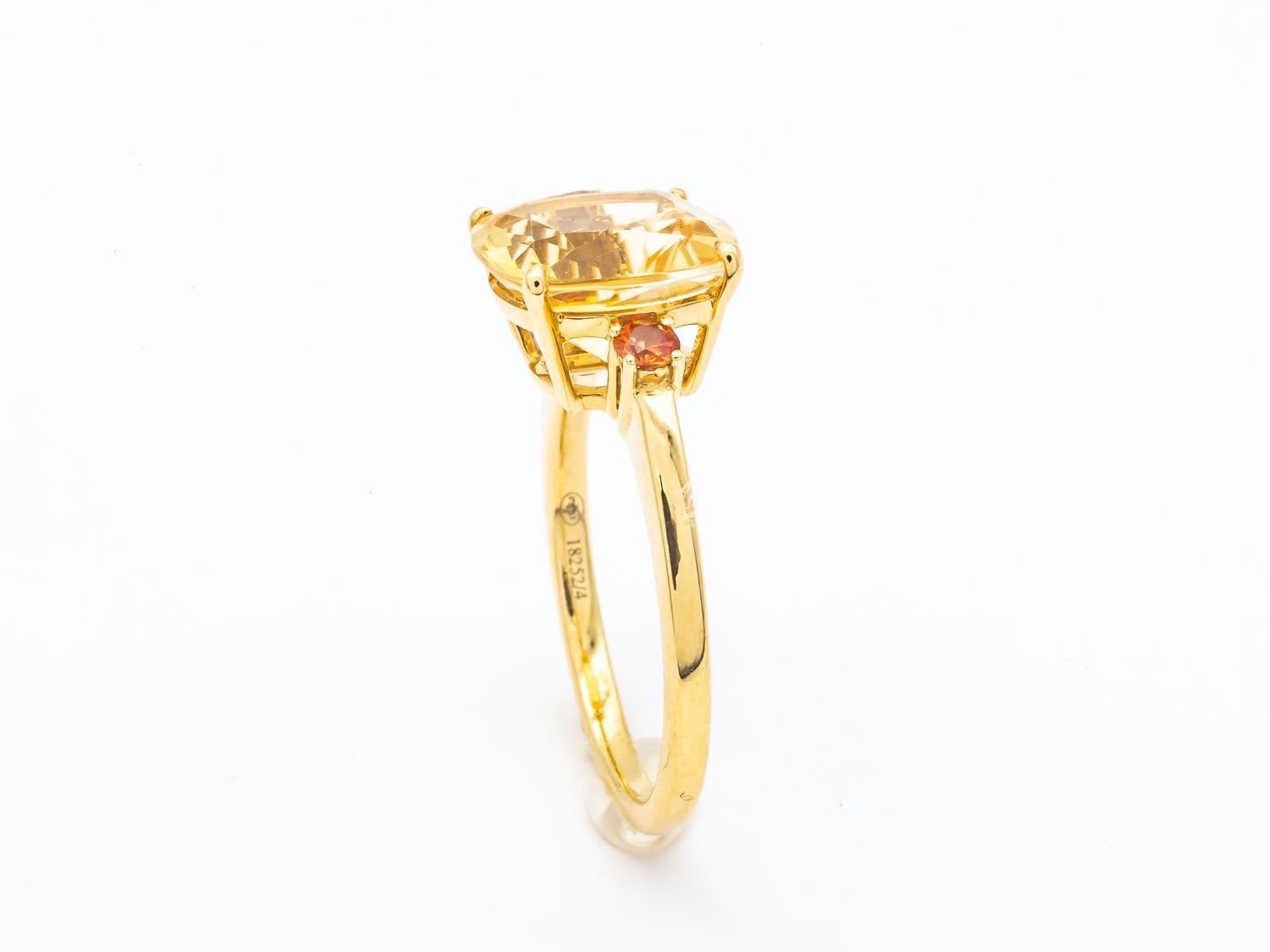Ring Citrine Two Orange Sapphires Yellow Gold 18 Karat  For Sale 1