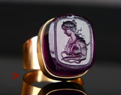 Ring Cleopatra VII & Asp Intaglio Amethyst Paste solid 18K Gold Ø 6.5US  17.4gr