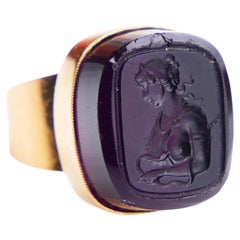 Ring Cleopatra VII & Asp Intaglio Amethyst Paste solid 18K Gold Ø 6.5US  17.4gr