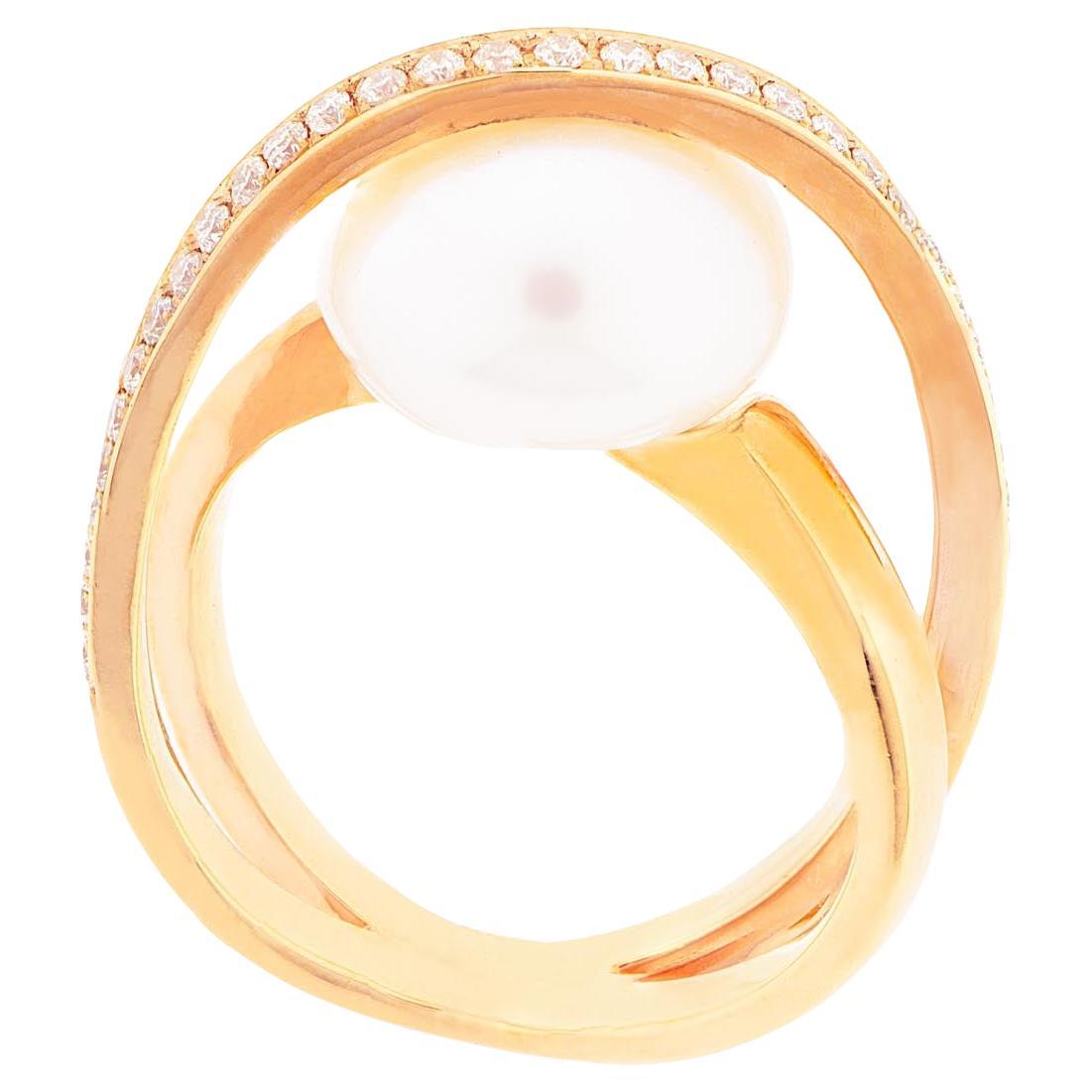 Ring: Cocktailring Pearl Ring 0.42carat Diamonds Brilliant Cut 18K Rose Gold