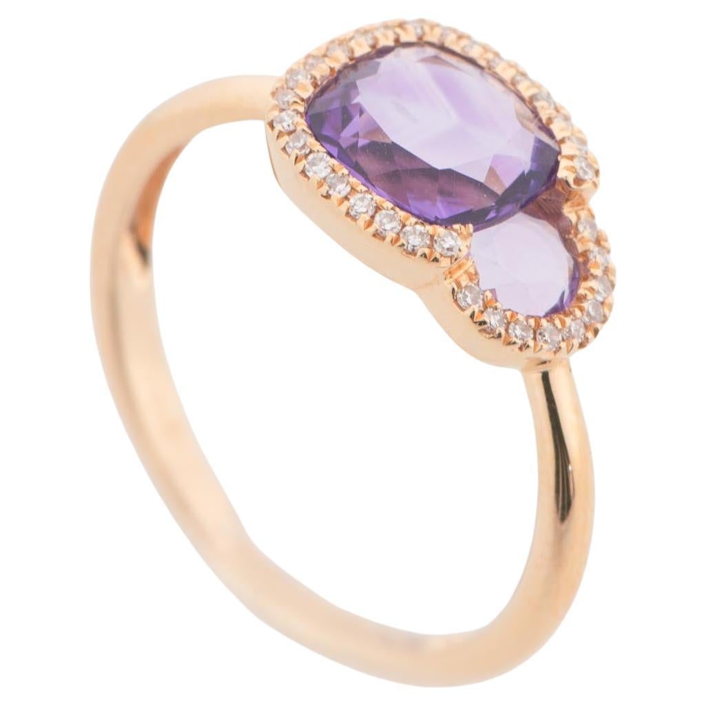Ring: Cocktailring Purple Ametist Diamond Brilliant Cut 18K Rose Gold For Sale