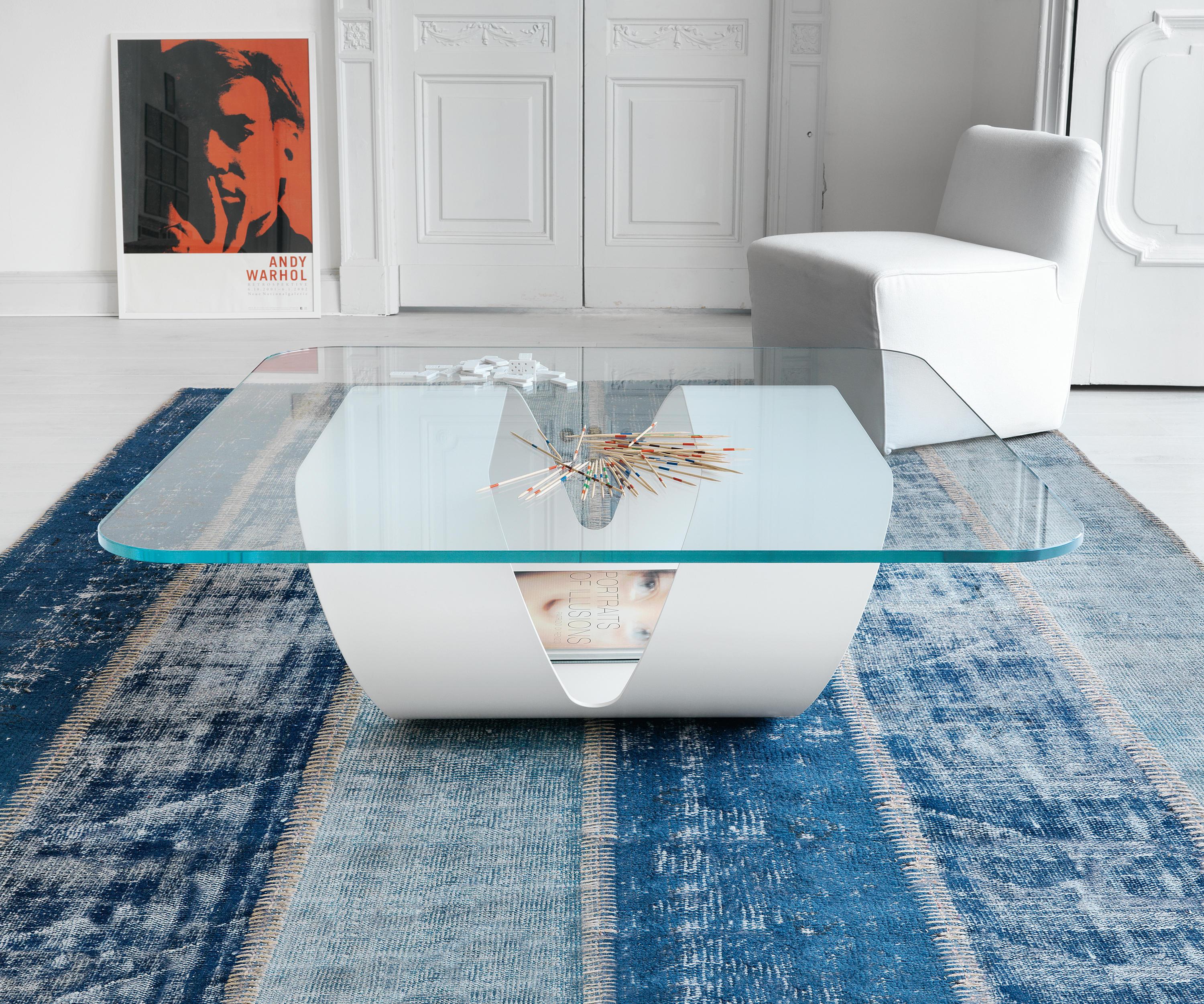 Modern White Ring Glass Coffee Table, Designed by Gianluigi Landoni, Made in Italy