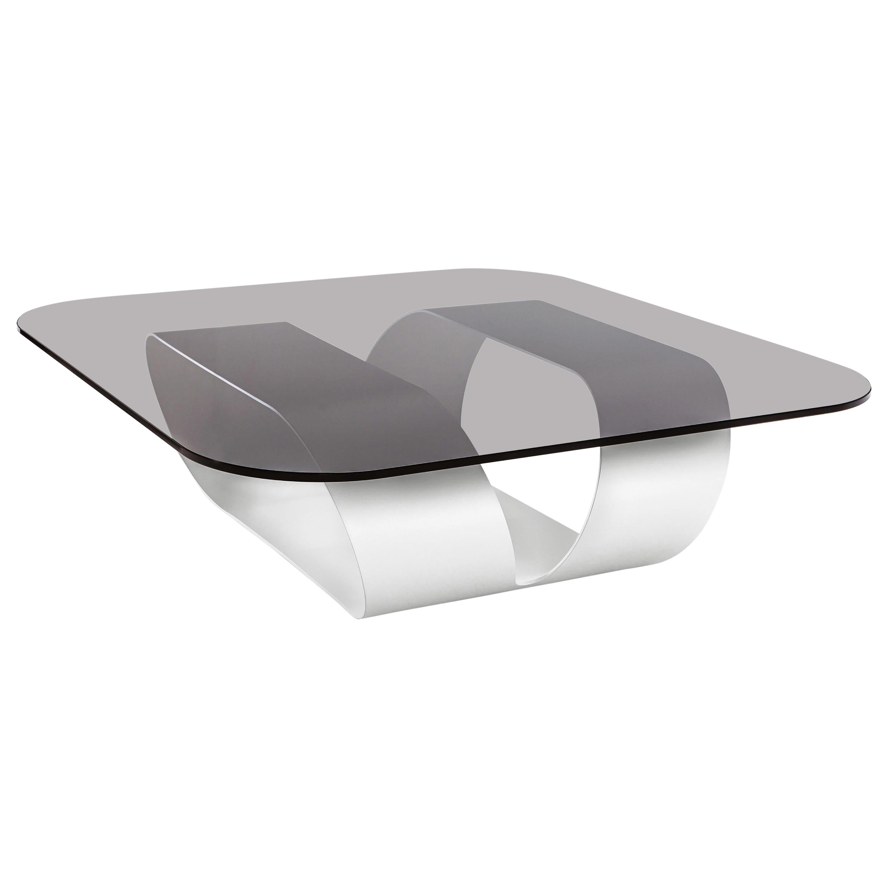 White Ring Glass Coffee Table, Designed by Gianluigi Landoni, Made in Italy