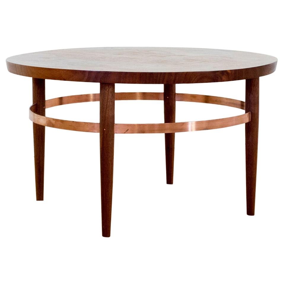 Ring Coffee Table in Bookmatched Walnut and Copper with Hand-Turned Legs