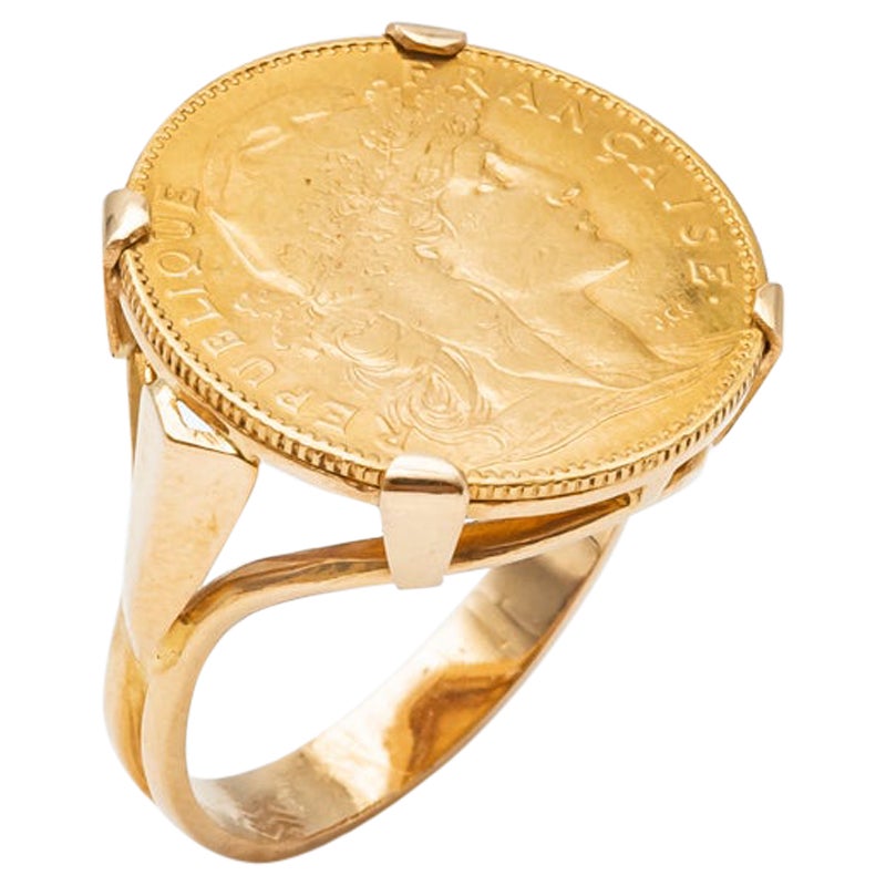 Bague Pièce 10 Francs en or jaune 24 carats Marianne République Française