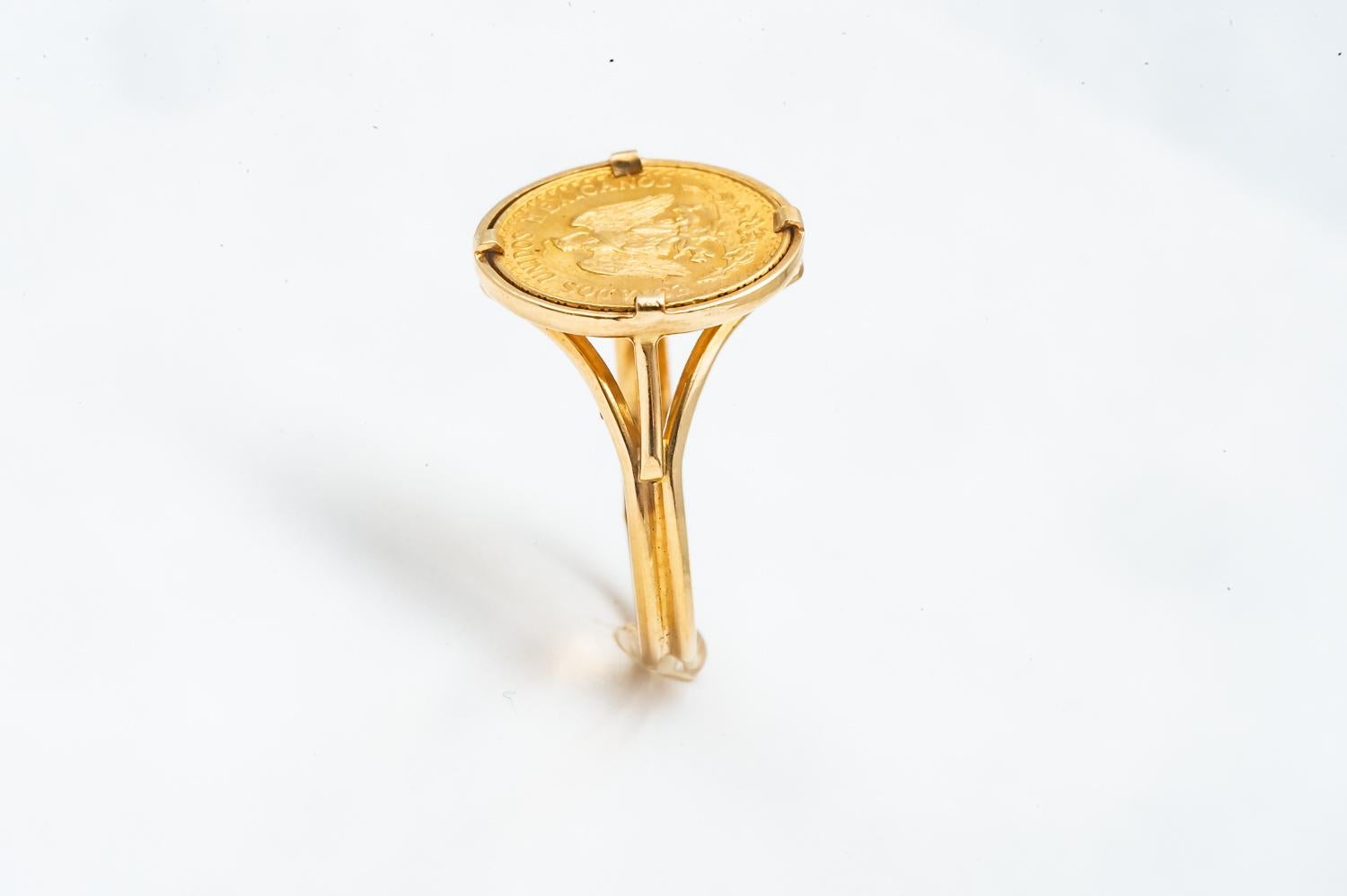 Women's Ring Coins 2 Pesos Estados Unidos Mexicana Yellow Gold 18 Karat For Sale