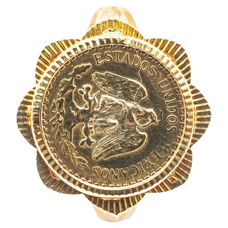 Anillo Monedas 2 Pesos Estados Unidos Mexicana Oro Amarillo 18 Kilates