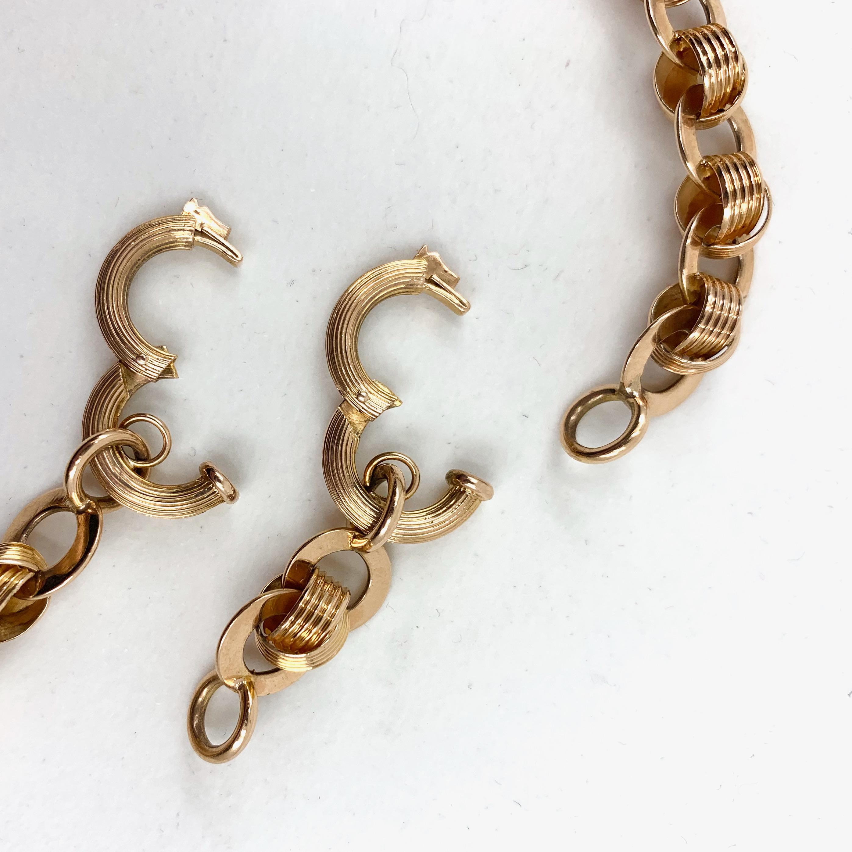 Ring & Connector Chain in 18 Karat Gold with Detachable Extender Fob, circa 1920 2