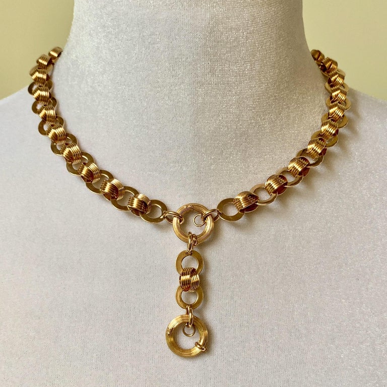 Ring and Connector Chain in 18 Karat Gold with Detachable Extender Fob, circa 1920 at 1stDibs