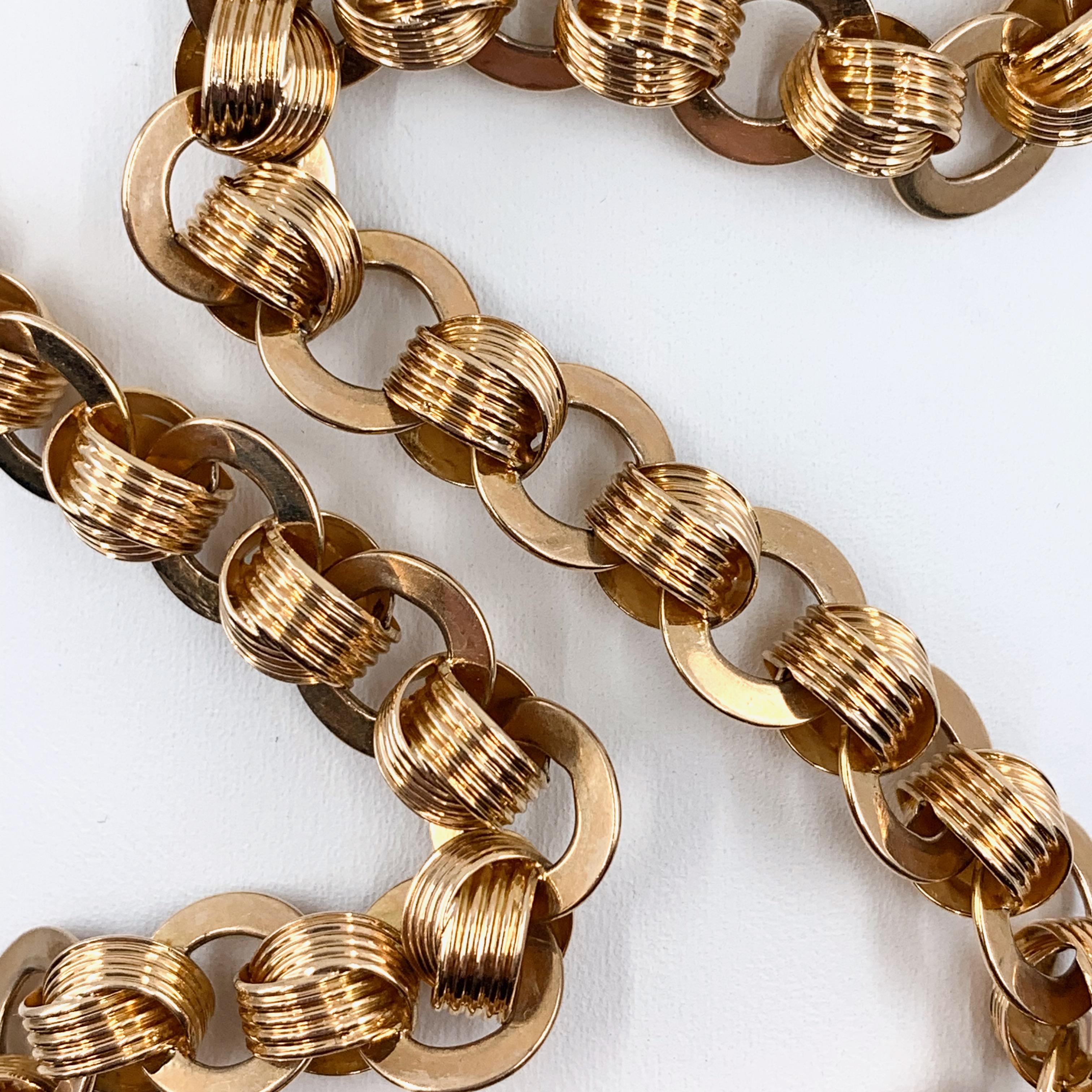 Ring & Connector Chain in 18 Karat Gold with Detachable Extender Fob, circa 1920 In Excellent Condition In Sherman Oaks, CA