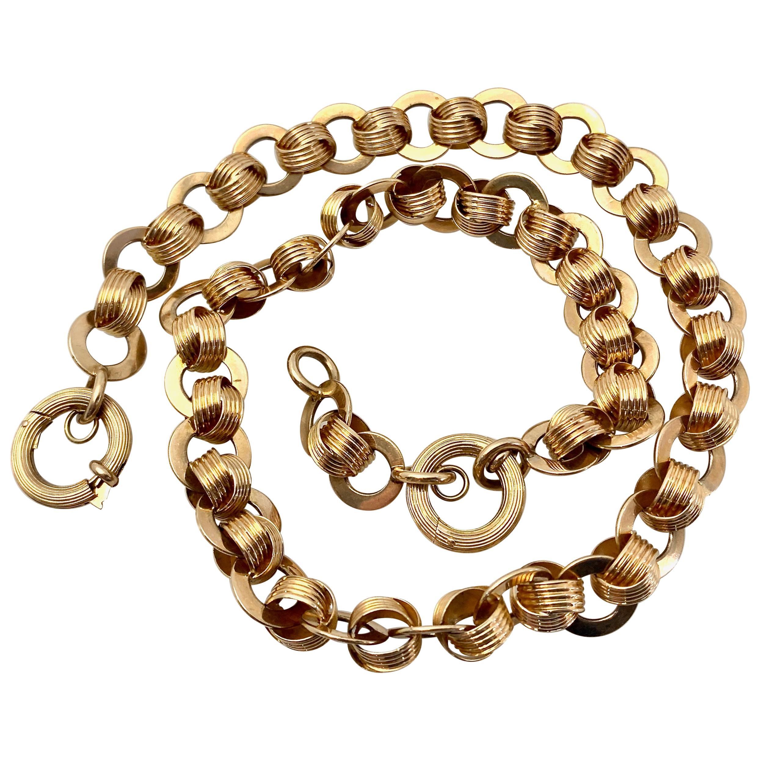 Ring & Connector Chain in 18 Karat Gold with Detachable Extender Fob, circa 1920