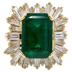 RING Convertible 18K Gold 5.60 Ct Emerald Solitaire & Sunburst Ring Jacket