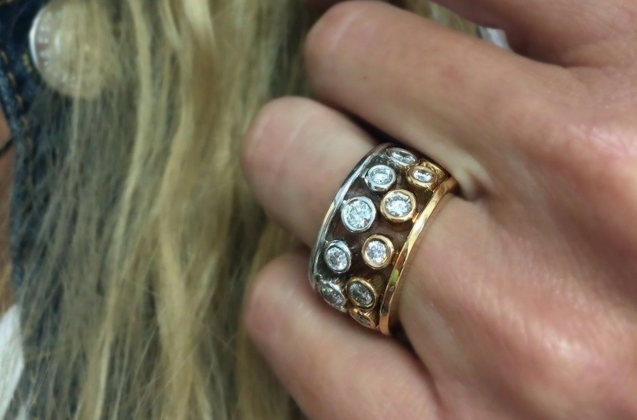 Contemporary Ring Diamonds Designer Rose & White Gold For Sale