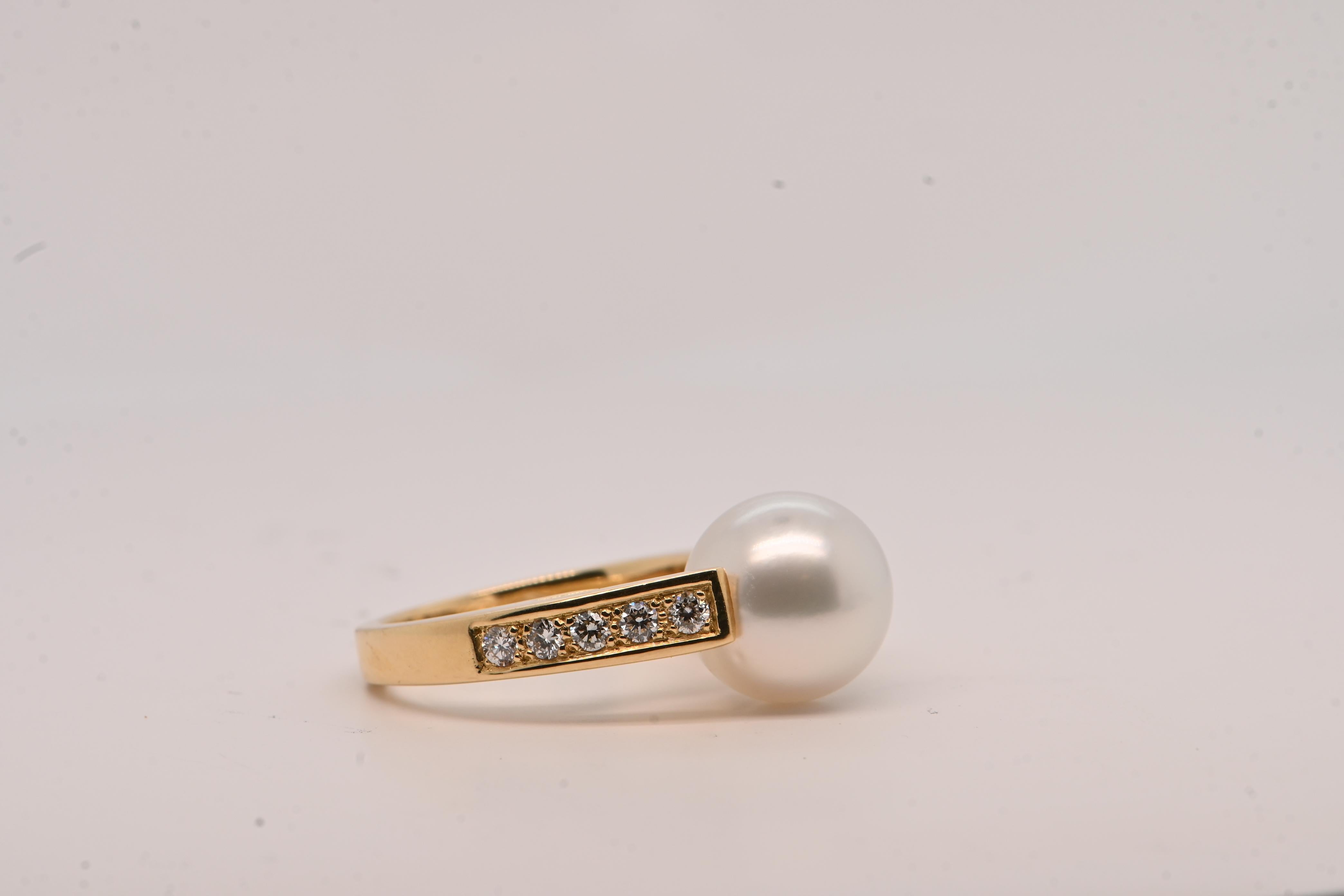 De las mujeres Anillo Diamantes Perla del Mar del Sur Oro Amarillo 18 Quilates en venta