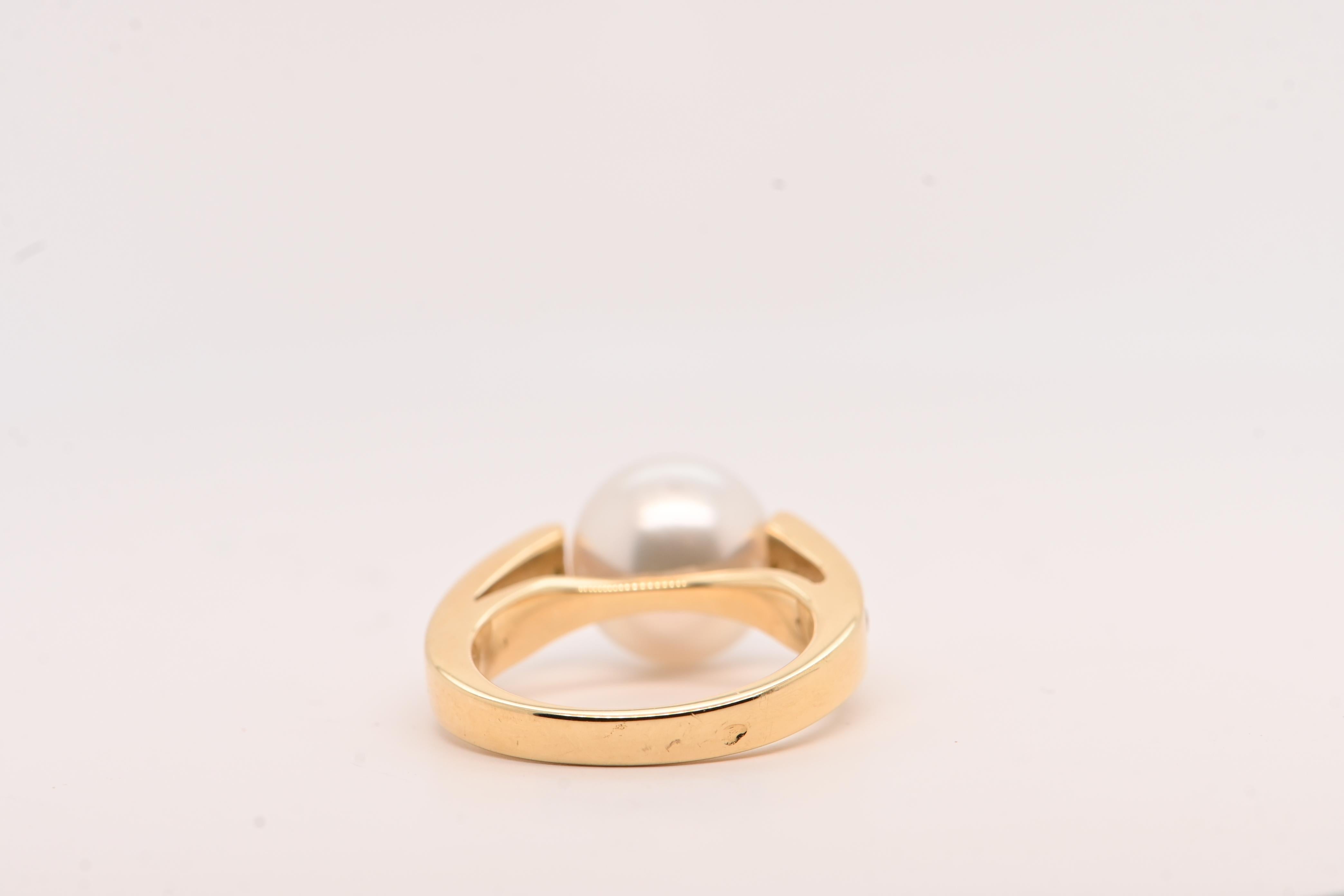Anillo Diamantes Perla del Mar del Sur Oro Amarillo 18 Quilates en venta 1
