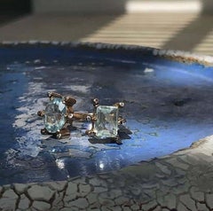 Ring Double, 14 Karat Gold Aquamarine and Diamonds