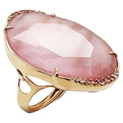 Ring Doublet (optic fiber rock crystal), 18K Gold, rosa Saphire und Diamanten