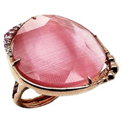 Ring Doublets (optic fiber & rock crystal), 9K gold, pink sapphires and diamonds